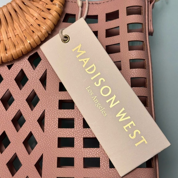 NWT Madison West Blush Laser-Cut Tote Bag with Rattan Handles - Picture 2 of 5